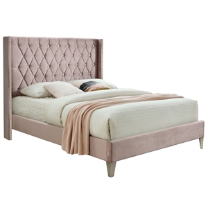 better home products alexa velvet upholstered queen platform bed in pink