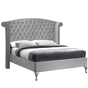 better home products cleopatra crystal tufted velvet platform queen bed in gray