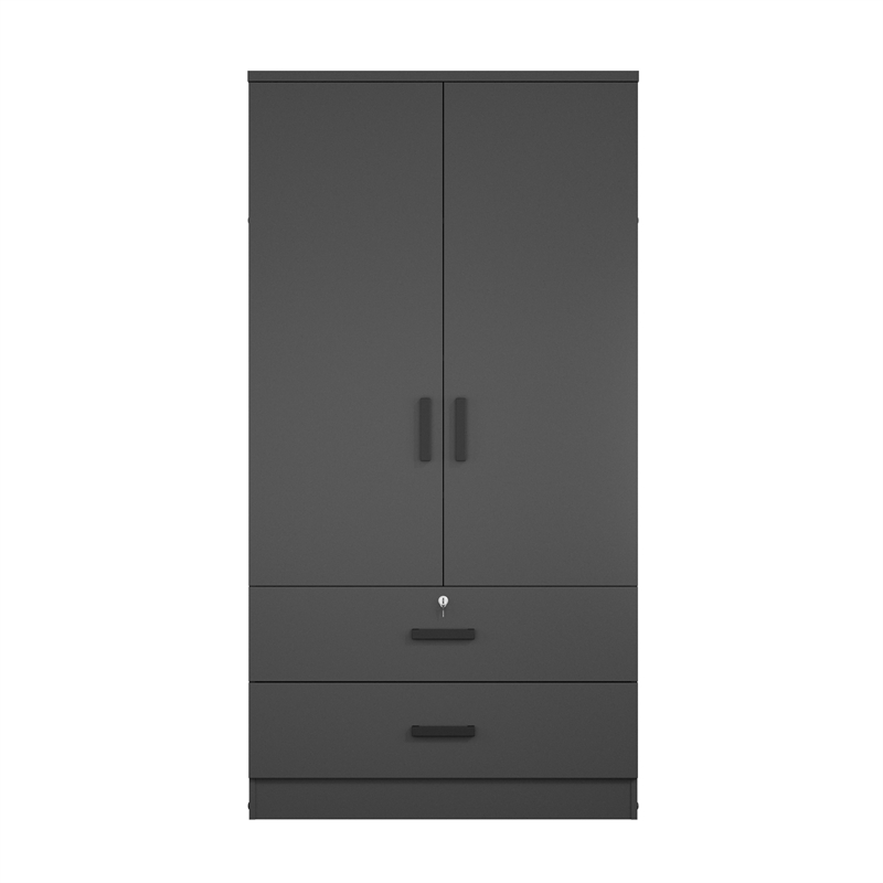 Better Home Products Grace Wood 2-Door Wardrobe Armoire with 2-Drawers in Black