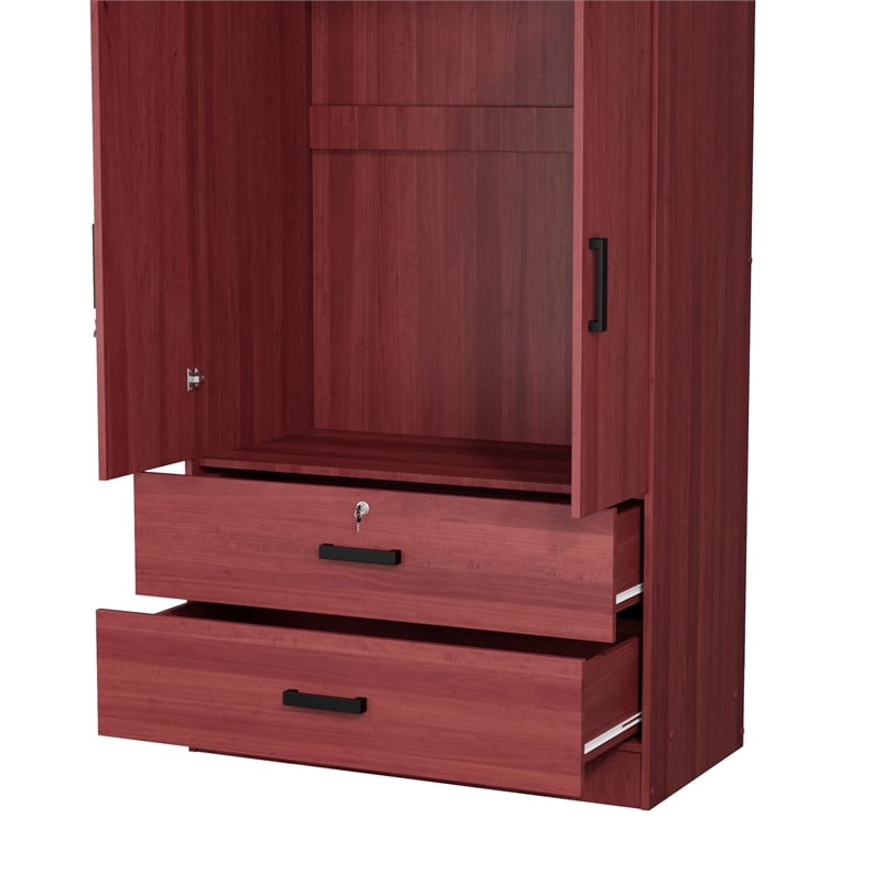 Better Home Products Grace Wood 2-Door Wardrobe Armoire with 2-Drawers Mahogany