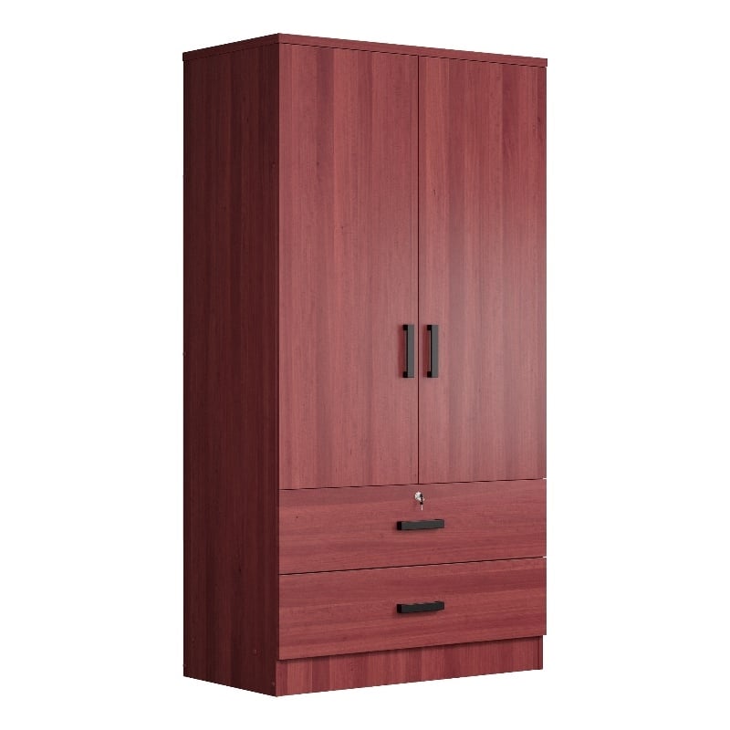 Better Home Products Grace Wood 2-Door Wardrobe Armoire with 2-Drawers Mahogany