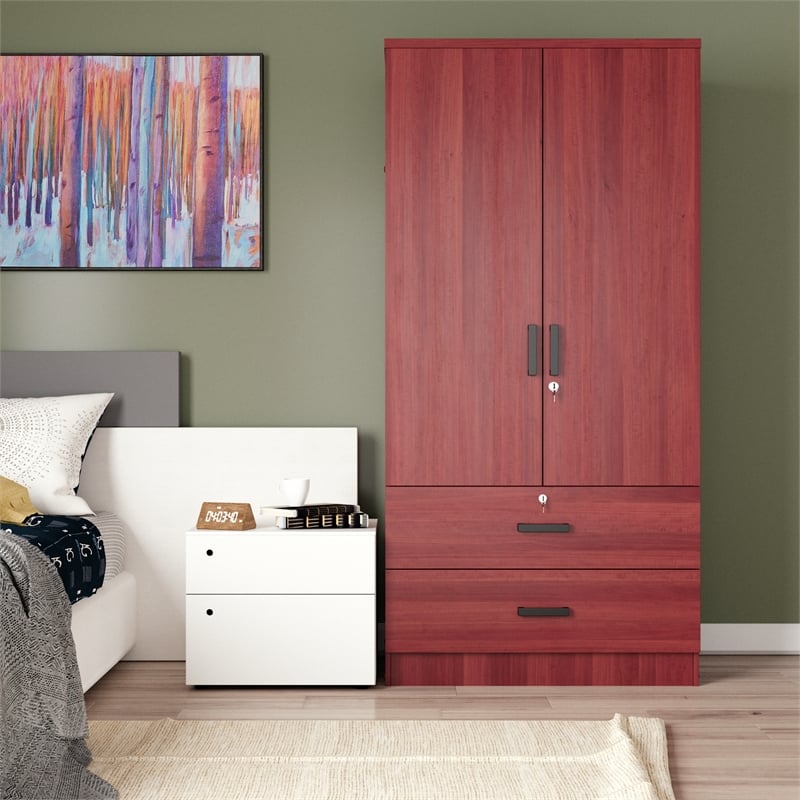 Better Home Products Grace Wood 2-Door Wardrobe Armoire with 2-Drawers Mahogany