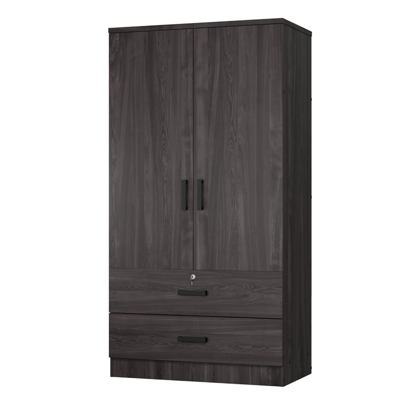 Better Home Products Grace Wood 2-Door Wardrobe Armoire with 2-Drawers Tobacco