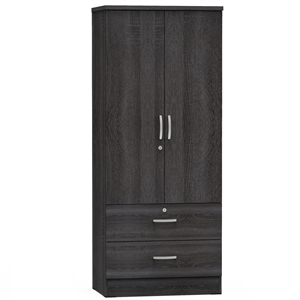 better home products grace wood 2-door wardrobe armoire with 2-drawers in gray