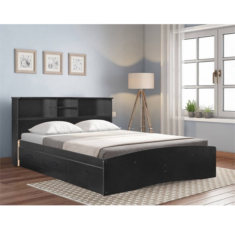 Better Home Products California Wooden Full Captains Bed in Black