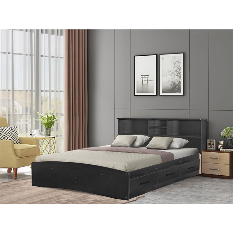 Better Home Products California Wooden Full Captains Bed in Black