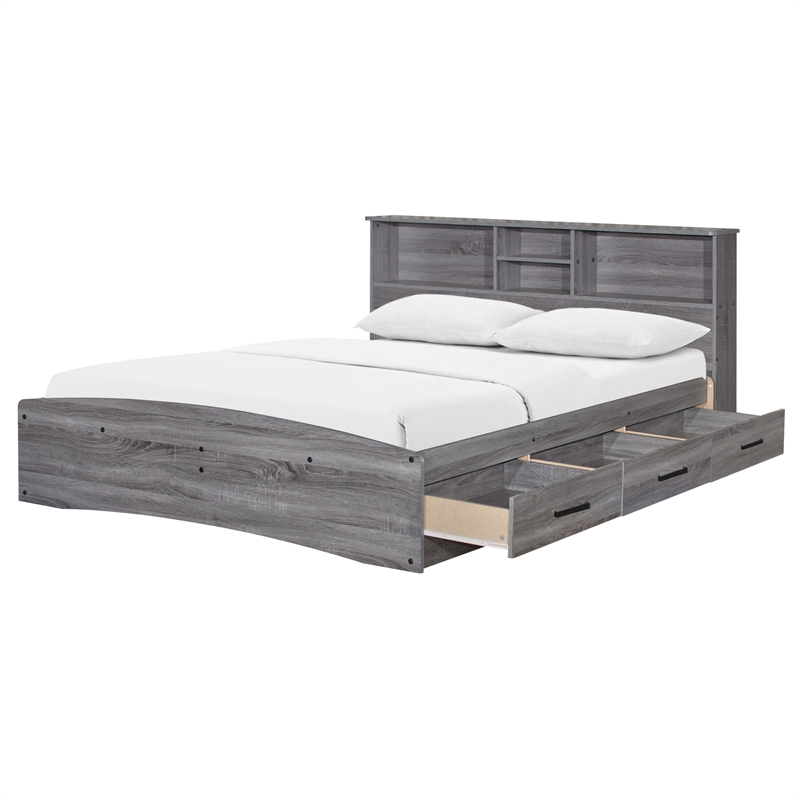 Better Home Products California Wooden Full Captains Bed in Gray