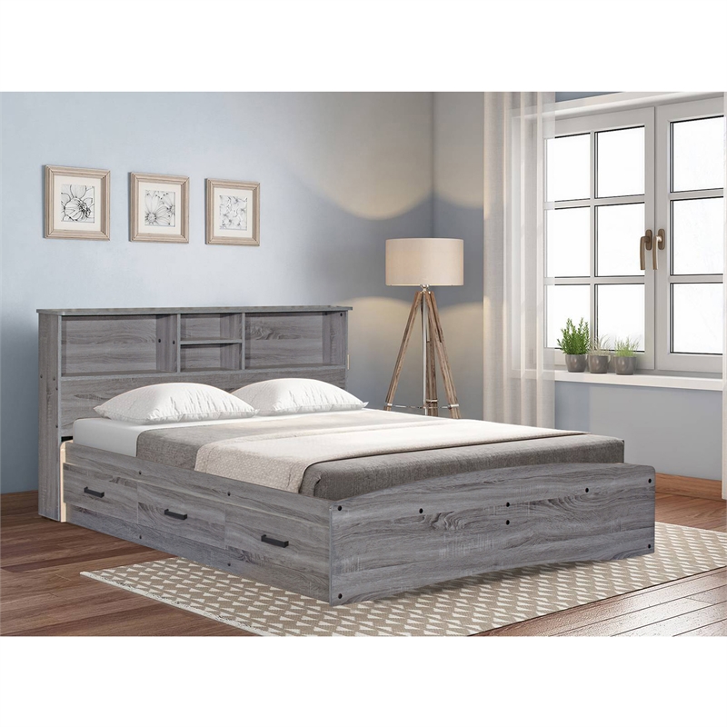 Better Home Products California Wooden Full Captains Bed in Gray