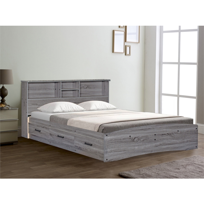 Better Home Products California Wooden Full Captains Bed in Gray
