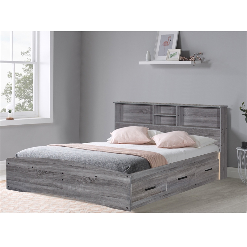 Better Home Products California Wooden Full Captains Bed in Gray