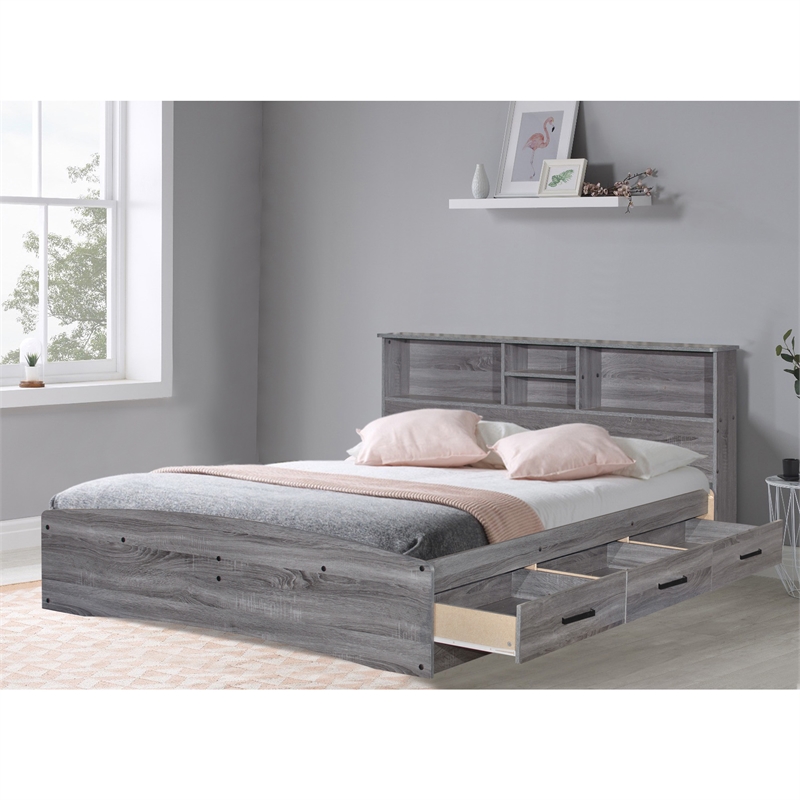 Better Home Products California Wooden Full Captains Bed in Gray