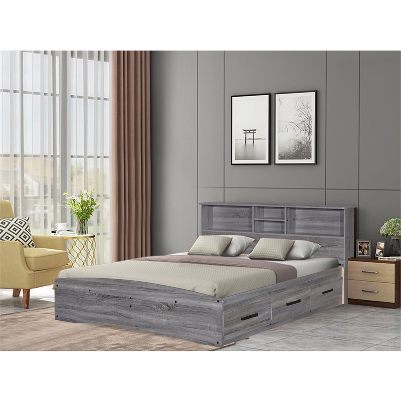 Better Home Products California Wooden Full Captains Bed in Gray