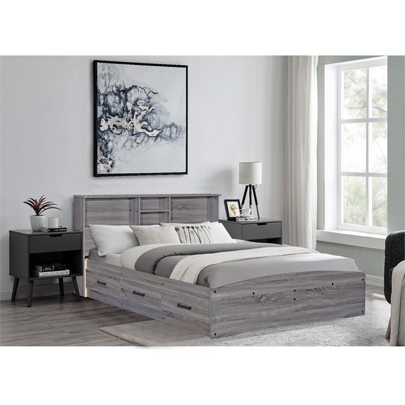 Better Home Products California Wooden Full Captains Bed in Gray