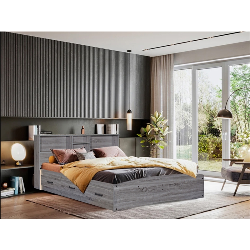 Better Home Products California Wooden Full Captains Bed in Gray