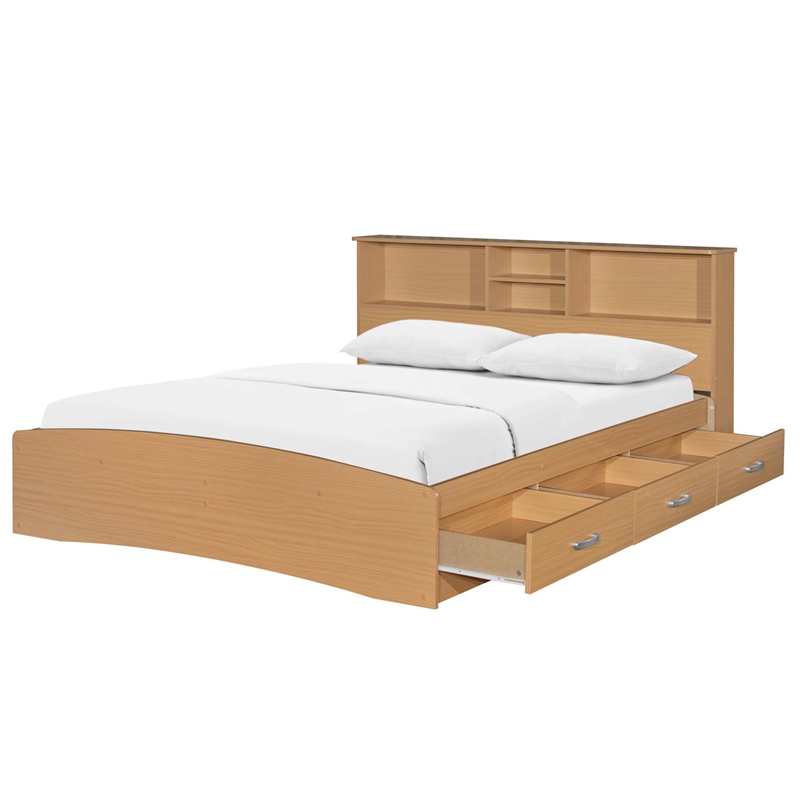 Better Home Products California Wooden Full Captains Bed in Beech (Maple)
