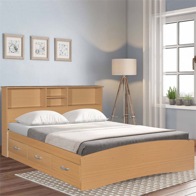 Better Home Products California Wooden Full Captains Bed in Beech (Maple)