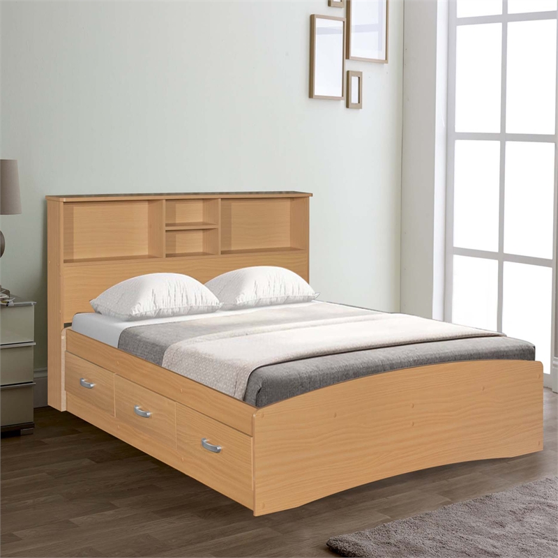 Better Home Products California Wooden Full Captains Bed in Beech (Maple)