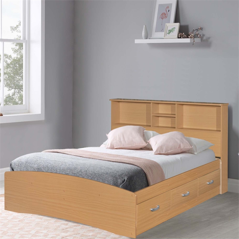 Better Home Products California Wooden Full Captains Bed in Beech (Maple)