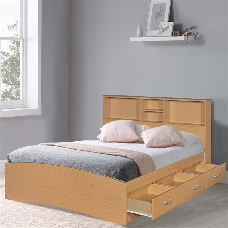 Better Home Products California Wooden Full Captains Bed in Beech (Maple)