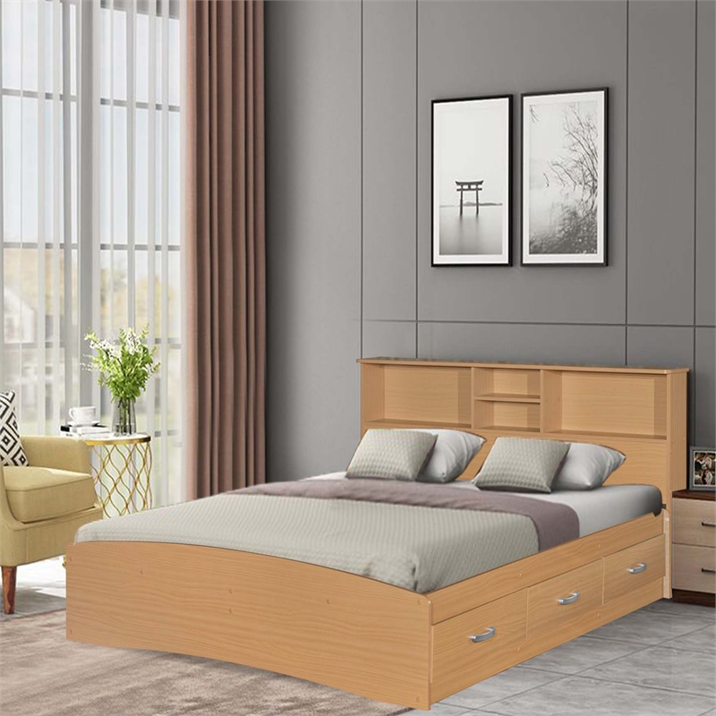 Better Home Products California Wooden Full Captains Bed in Beech (Maple)