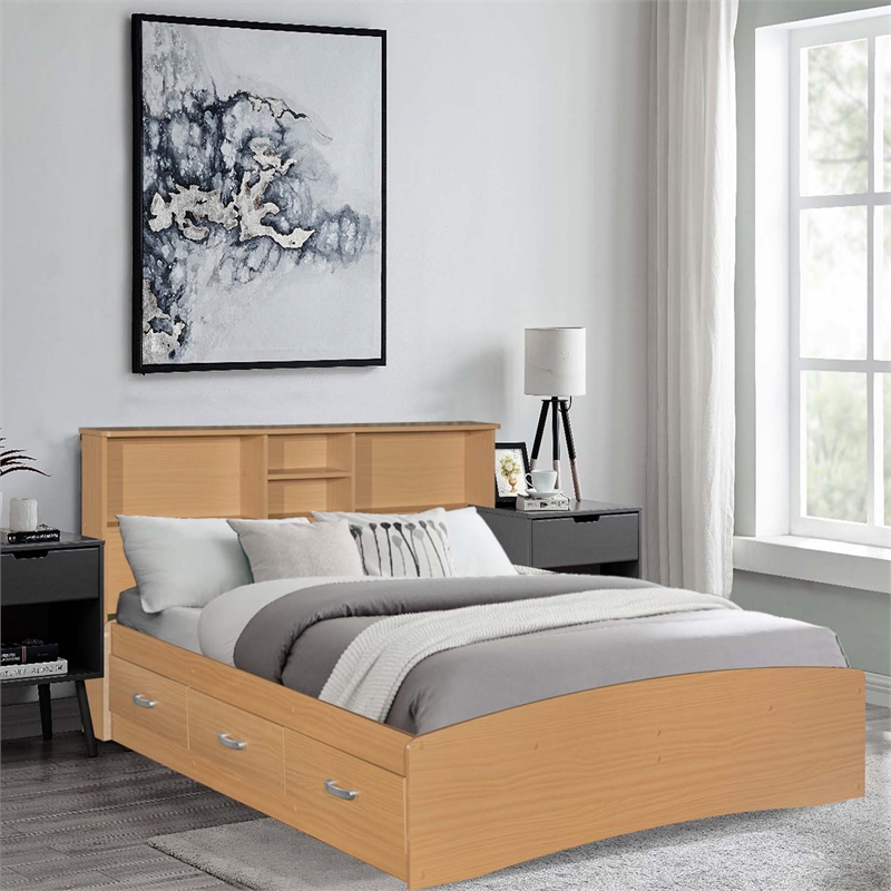 Better Home Products California Wooden Full Captains Bed in Beech (Maple)