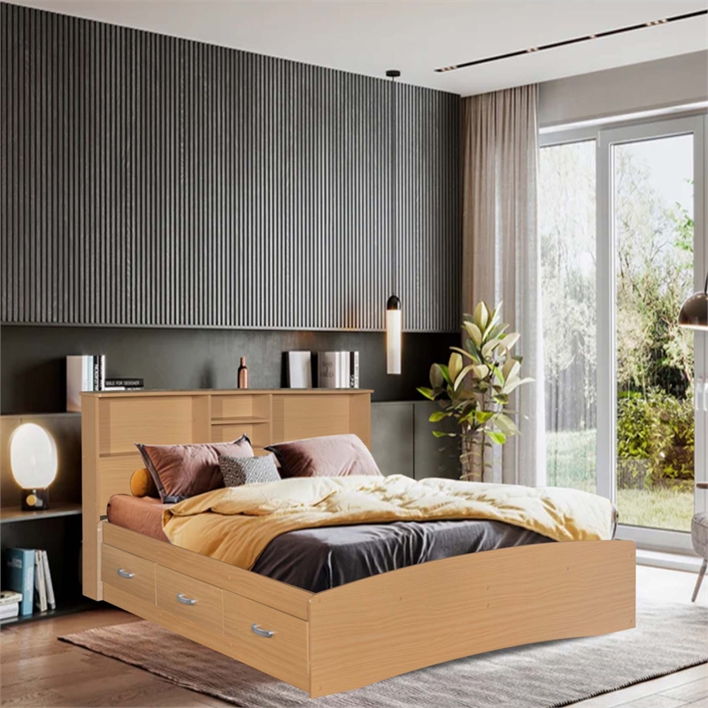 Better Home Products California Wooden Full Captains Bed in Beech (Maple)