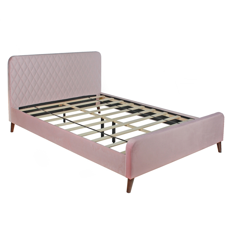 Better Home Products Roza Velvet Upholstered Queen Bed with Headboard Light Pink