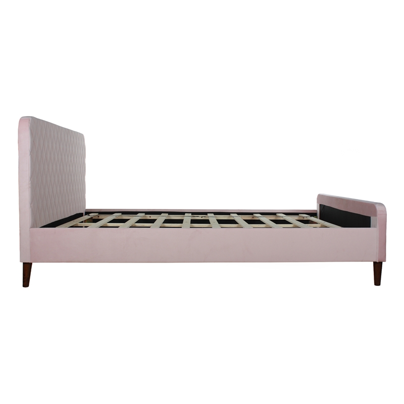 Better Home Products Roza Velvet Upholstered Queen Bed with Headboard Light Pink