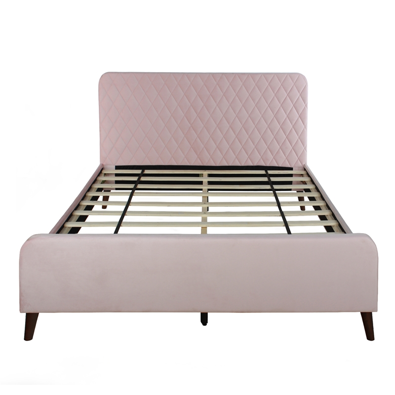 Better Home Products Roza Velvet Upholstered Queen Bed with Headboard Light Pink
