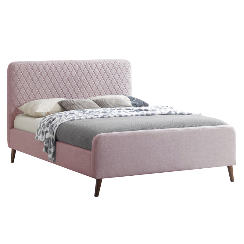 Better Home Products Roza Velvet Upholstered Queen Bed with Headboard Light Pink