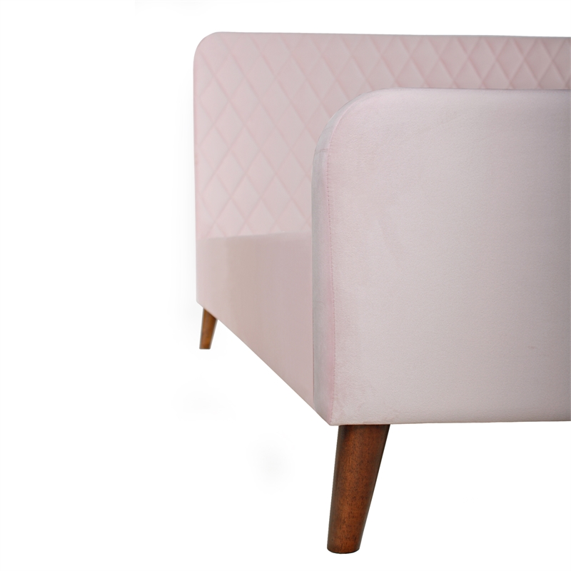 Better Home Products Roza Velvet Upholstered Queen Bed with Headboard Light Pink