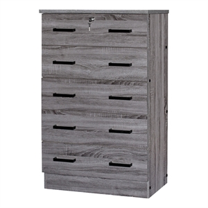 better home products cindy 5 drawer chest wooden dresser with lock in gray