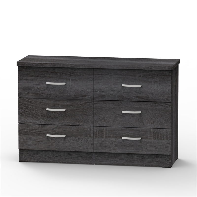 Better Home Products Megan Wooden 6 Drawer Double Dresser in Gray