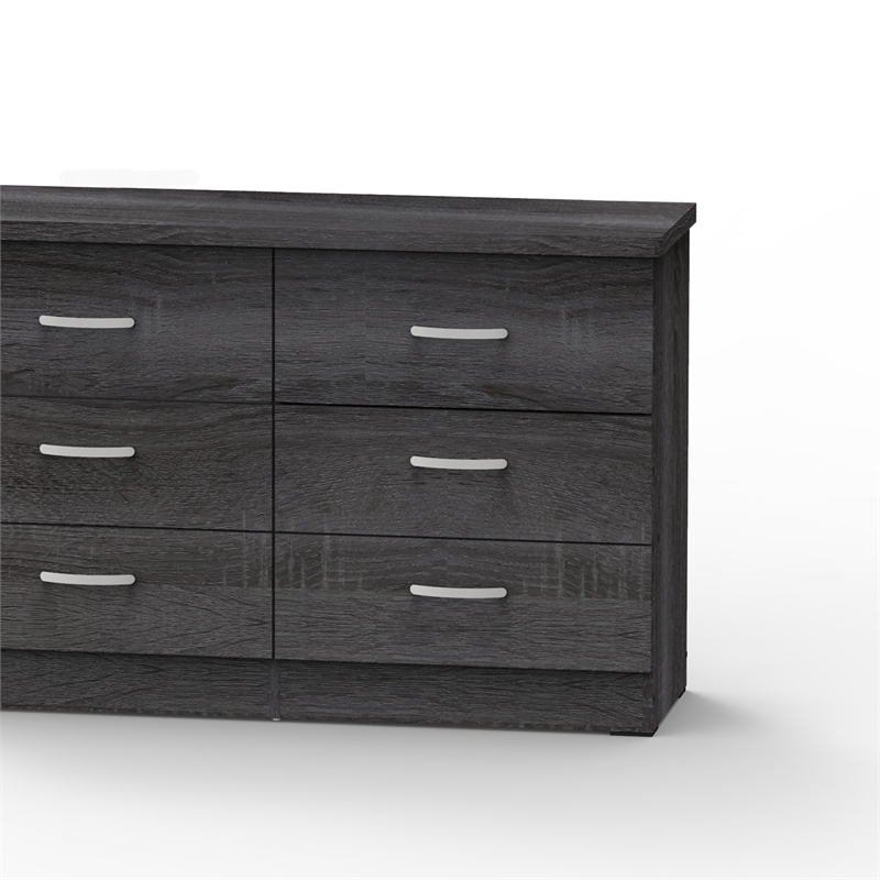 Better Home Products Megan Wooden 6 Drawer Double Dresser in Gray
