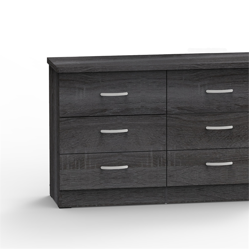 Better Home Products Megan Wooden 6 Drawer Double Dresser in Gray