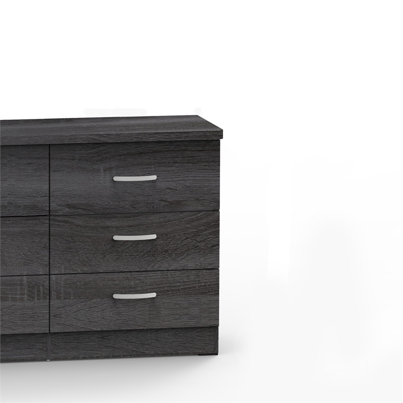 Better Home Products Megan Wooden 6 Drawer Double Dresser in Gray