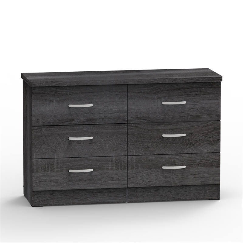 Better Home Products Megan Wooden 6 Drawer Double Dresser in Gray