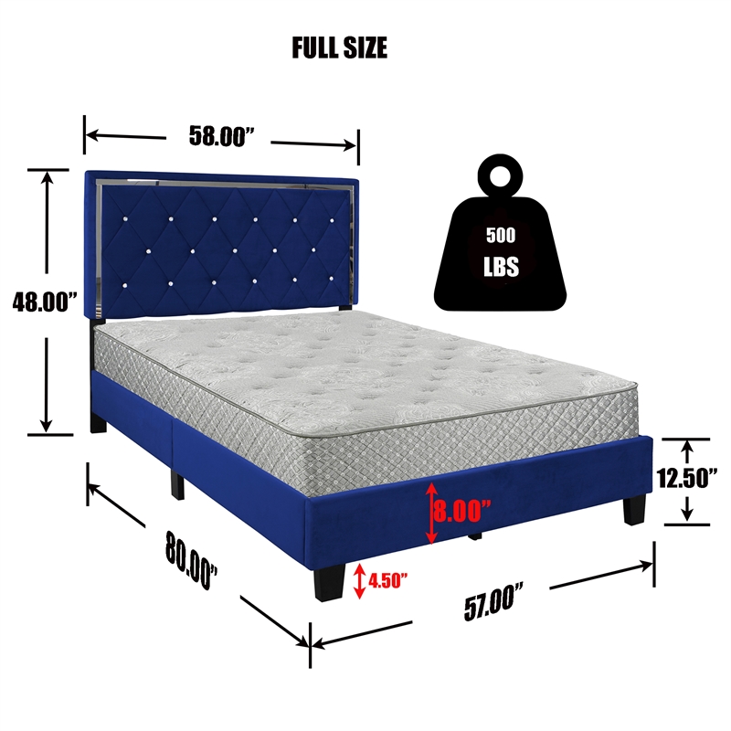 Better Home Products Monica Velvet Upholstered Full Platform Bed in Blue