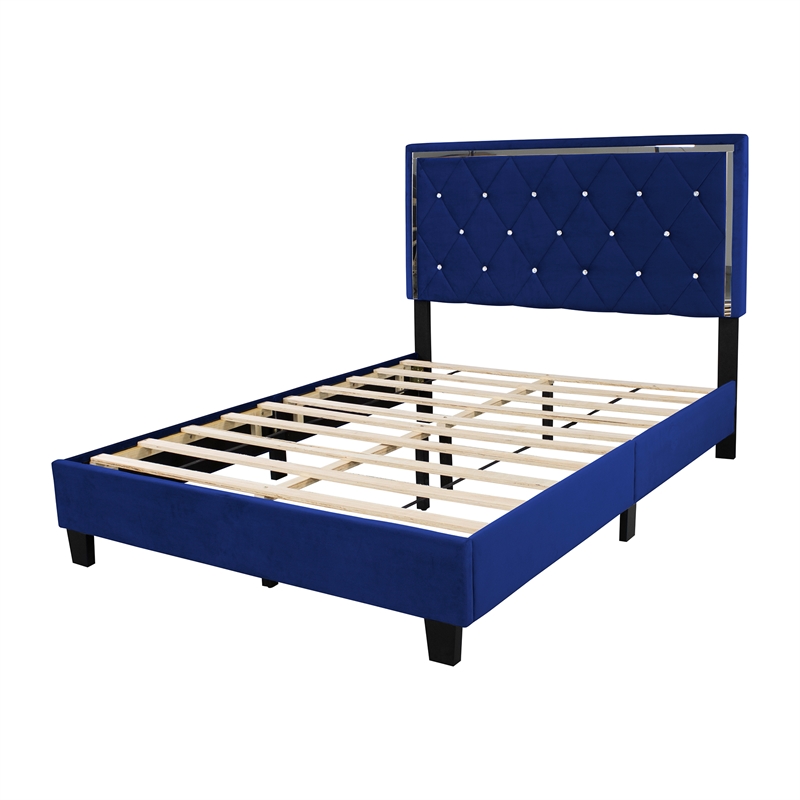 Better Home Products Monica Velvet Upholstered Full Platform Bed in Blue