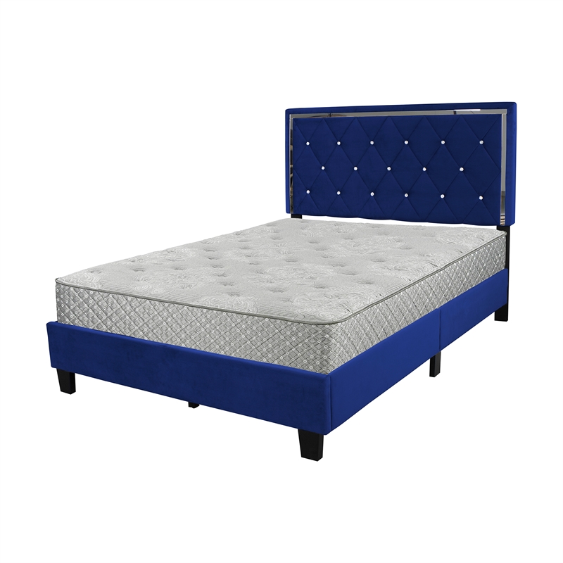 Better Home Products Monica Velvet Upholstered Full Platform Bed in Blue