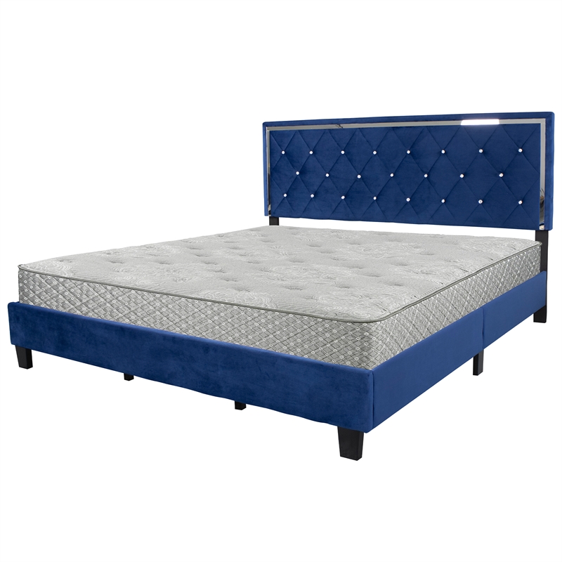 Better Home Products Monica Velvet Upholstered King Platform Bed in Blue