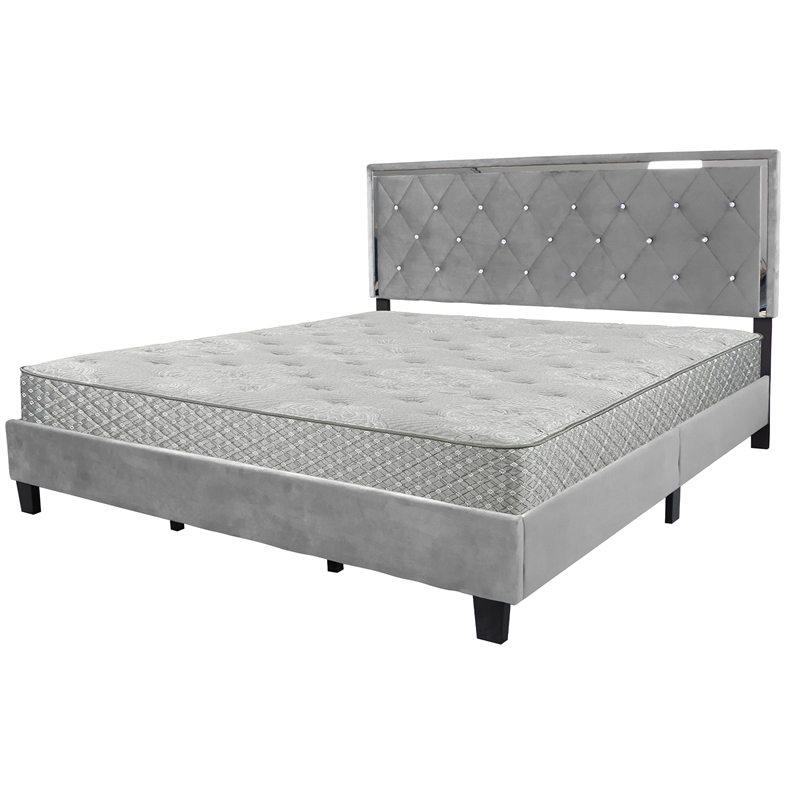 Better Home Products Monica Velvet Upholstered King Platform Bed in Gray