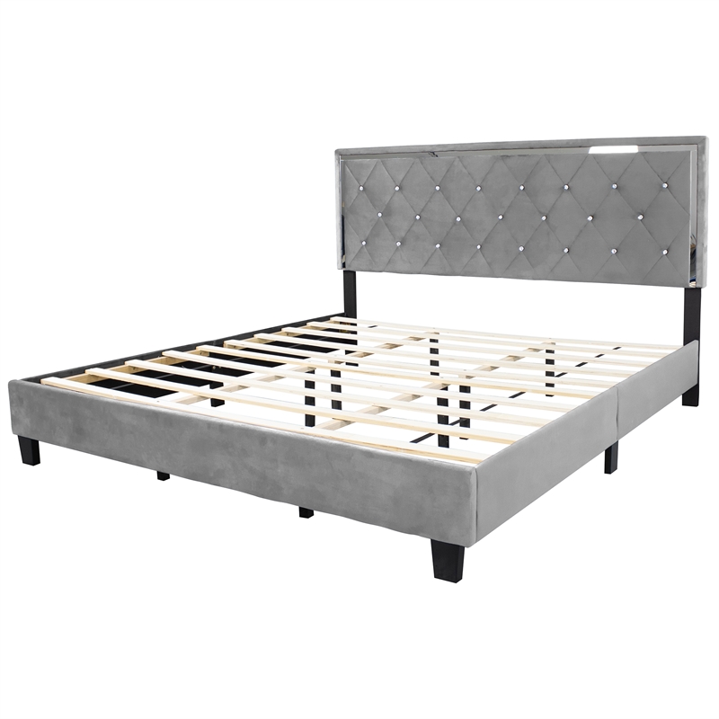 Better Home Products Monica Velvet Upholstered King Platform Bed in Gray