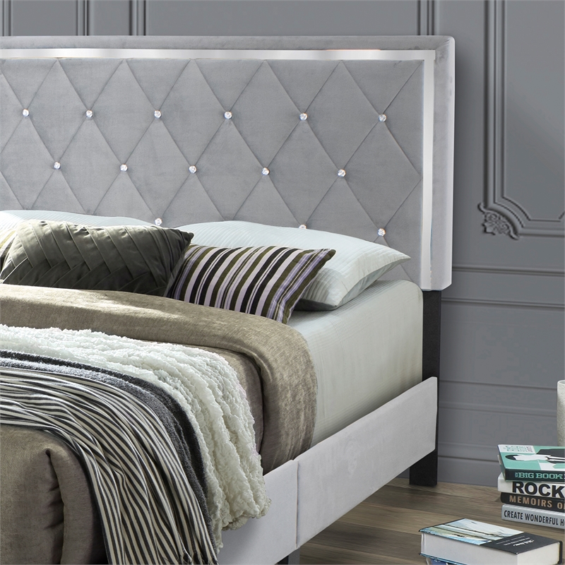 Better Home Products Monica Velvet Upholstered King Platform Bed in Gray