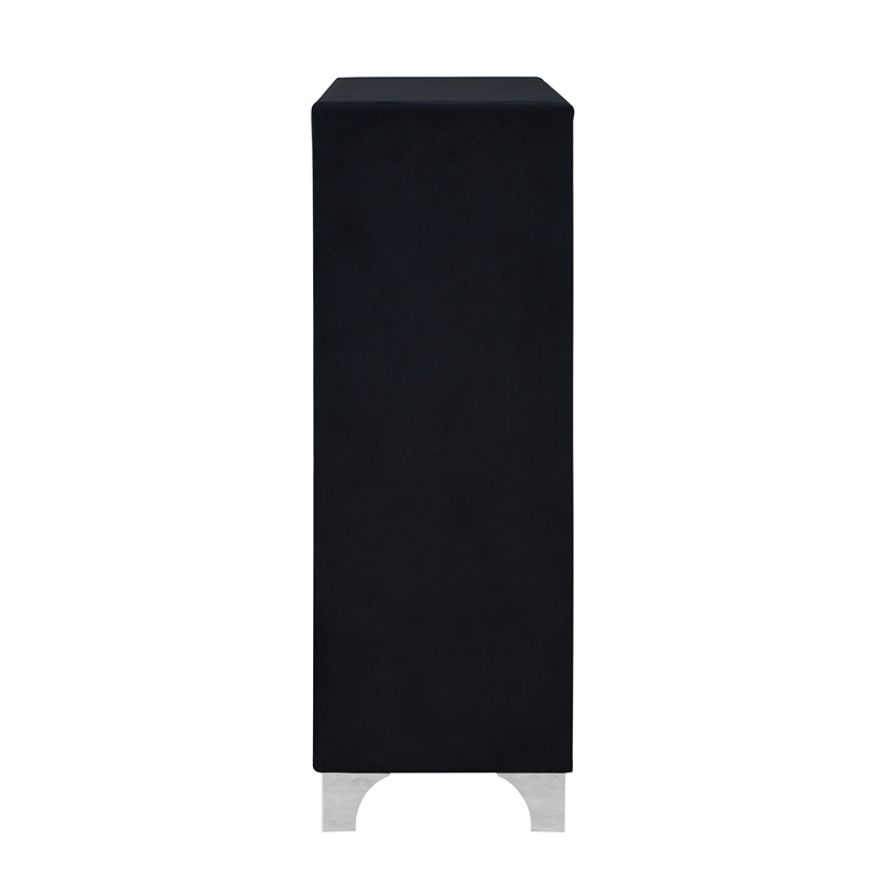 Better Home Products Monica Velvet Upholstered 5 Drawer Chest Dresser in Black