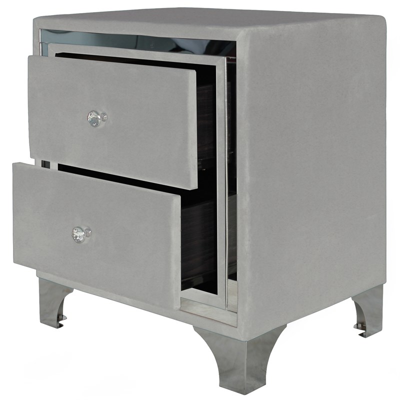 Better Home Products Monica Velvet Upholstered 2 Drawer Nightstand in Gray