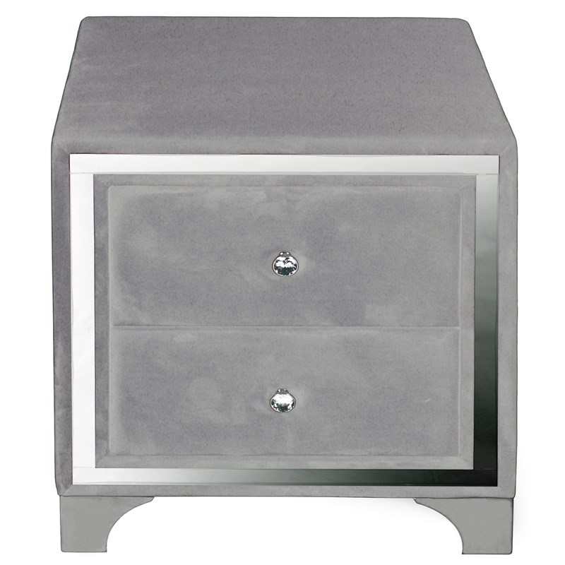 Better Home Products Monica Velvet Upholstered 2 Drawer Nightstand in Gray