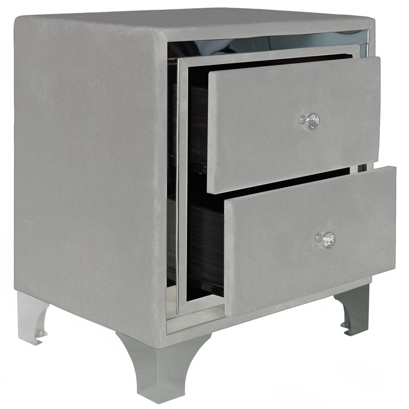 Better Home Products Monica Velvet Upholstered 2 Drawer Nightstand in Gray