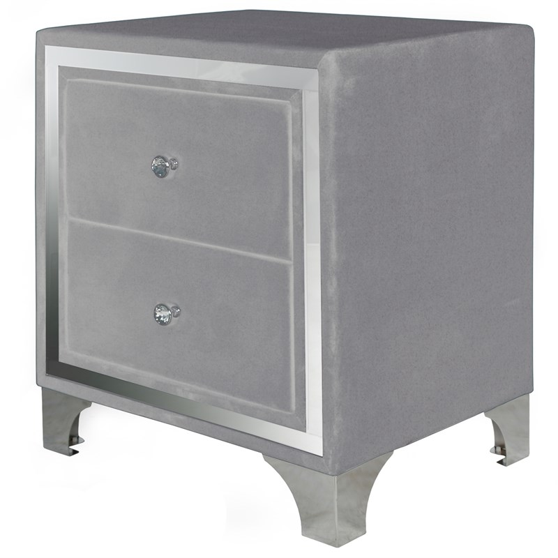 Better Home Products Monica Velvet Upholstered 2 Drawer Nightstand in Gray