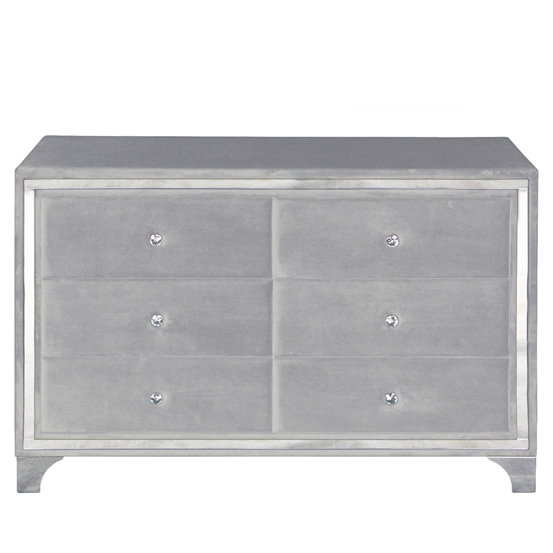 Better Home Products Monica Velvet Upholstered Double Dresser in Gray